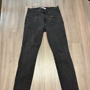 Madewell Skinny Skinny Acid Rinse Black Double Zipper Biker Jeans Size 28